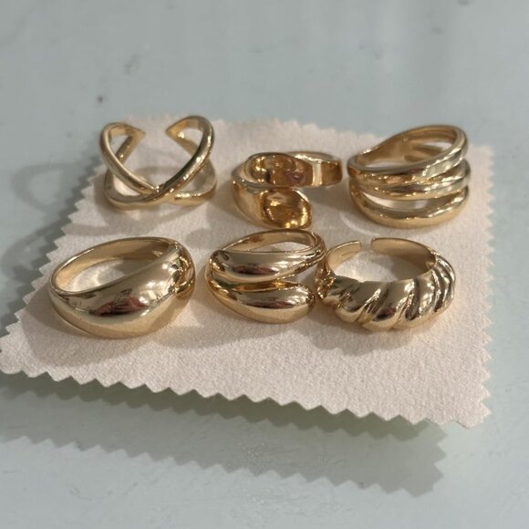 Chunky 18K Gold Rings set 6 pcs for Women Non-Tarnish Stackable Statement Set - Picture 5 of 10